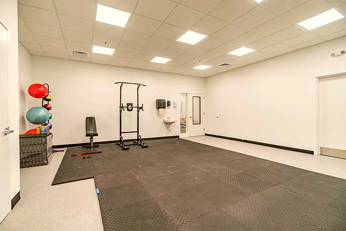 Sanitized and up to date exercise room for recovering clients. 