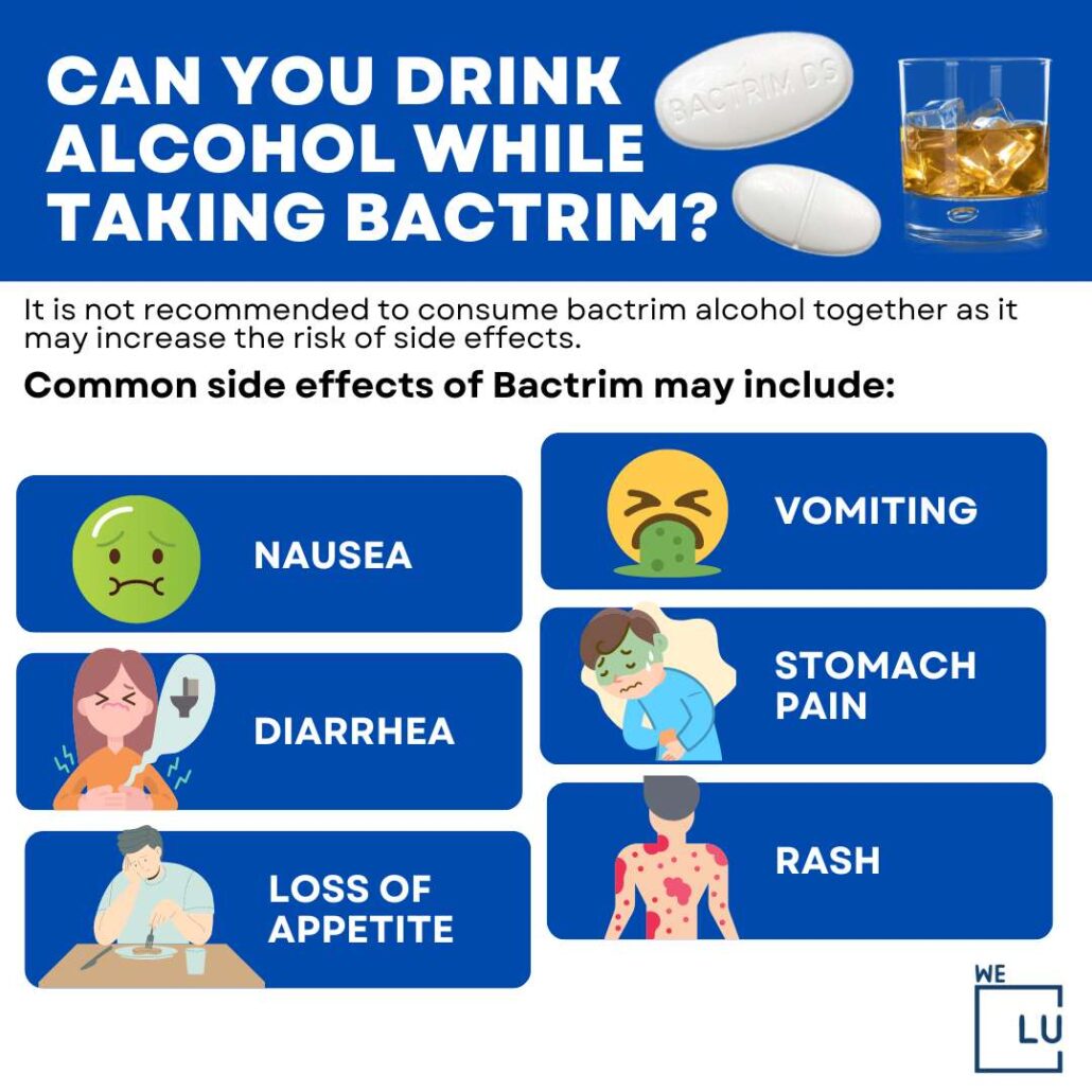 Mixing Bactrim and alcohol is not entirely safe. Mixing Bactrim and alcohol can also cause dangerous heart rate elevation and decreased blood pressure.