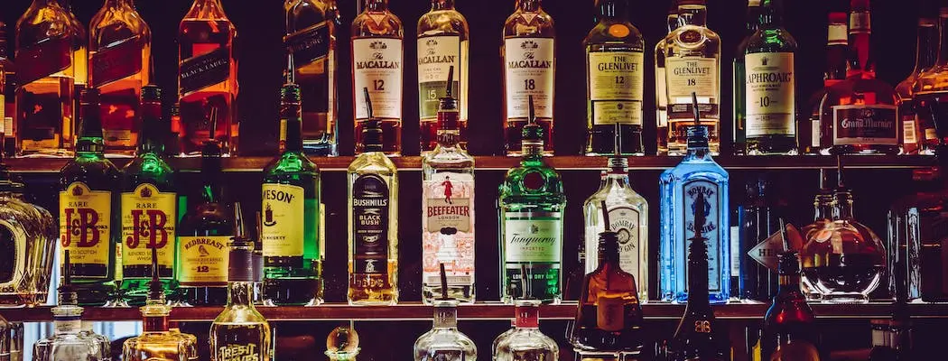 Different types of alcoholic drinks representing ptsd and substance abuse in veterans