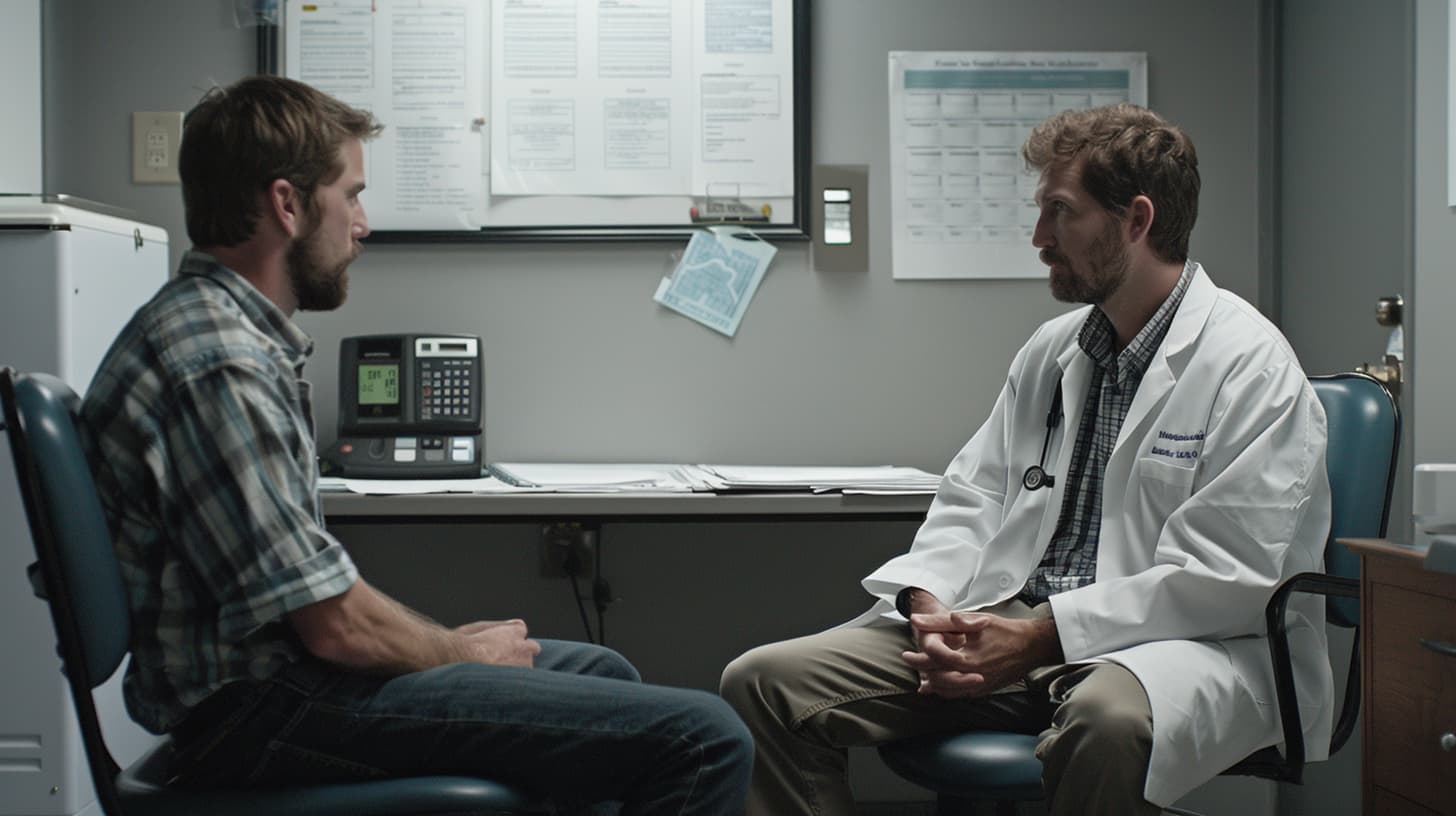 man discusses buprenorphine detox with a doctor in a medical office