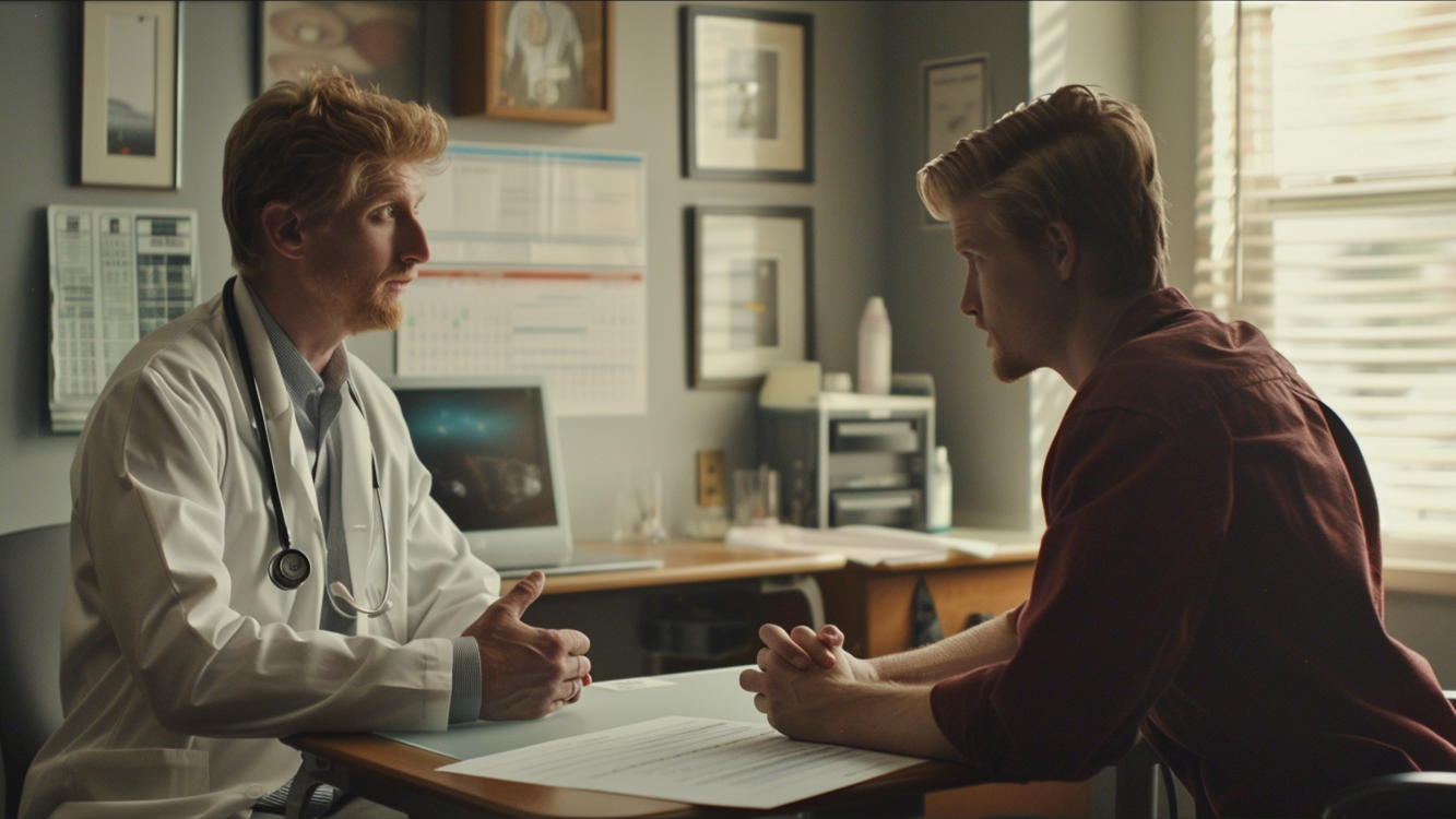 patient and doctor discuss a tapering plan in a medical office