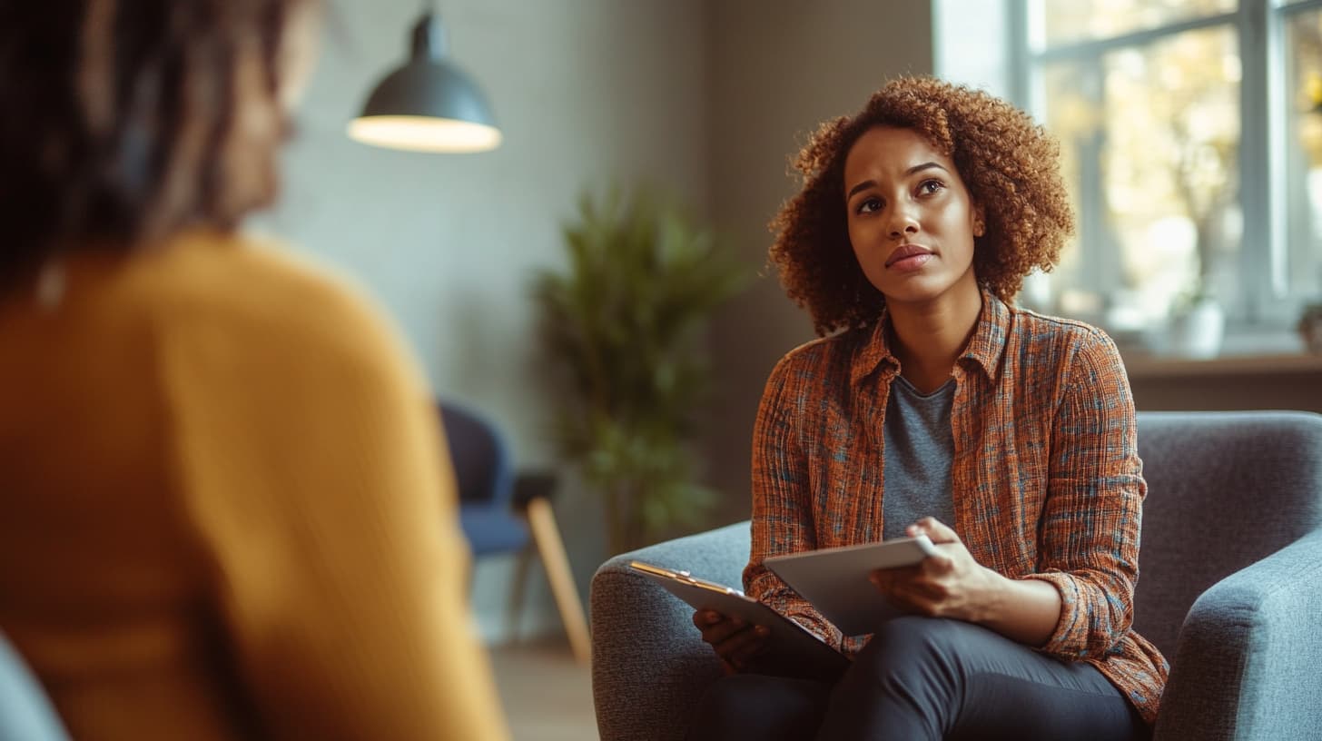 therapy session on klonopin detox, patient attentively listens to therapist
